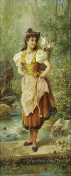 Artworks in 150 Subjects Painting - girl with basket of rabbits animal Hans Zatzka